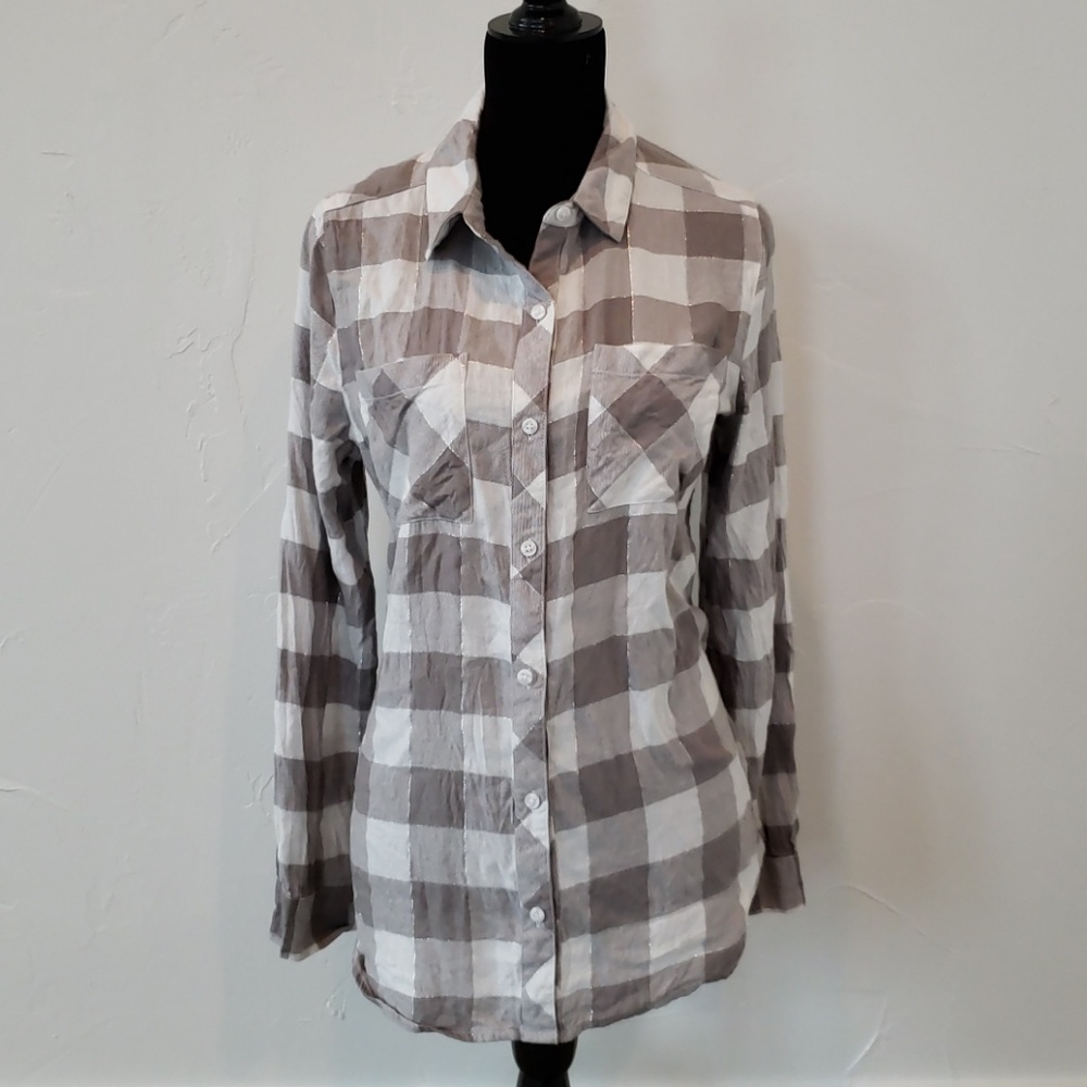 Sparkle plaid button down shirt M